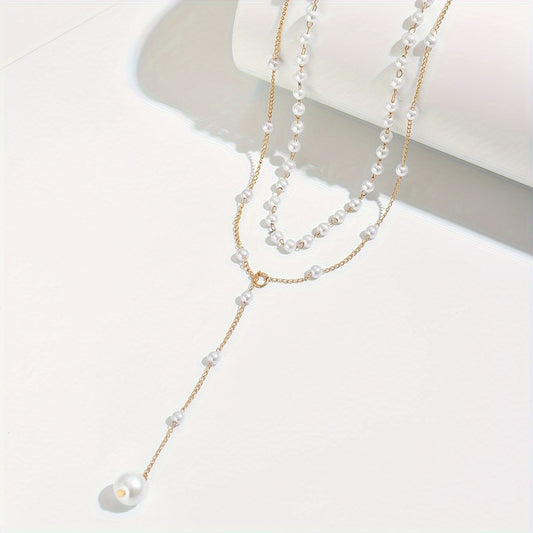 Vintage style faux pearl tassel necklace with zinc alloy, adjustable bead count for daily or party wear, all-season accessory.