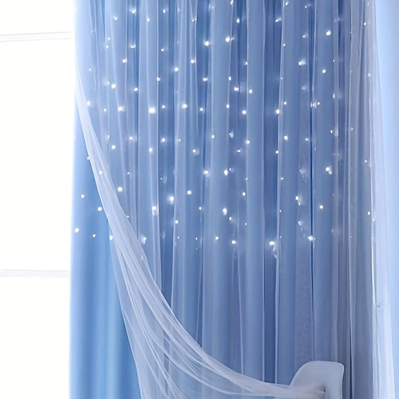 Upgrade your living space with our Modern Hollow Star Curtains. With two layers of soft, breathable fabric, they are perfect for adding a touch of elegance to your living room, bedroom, or study room decor.