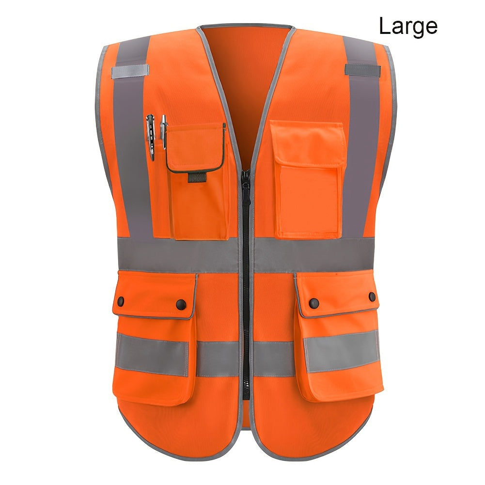 Stay safe and visible in ANSI/ISEA certified reflective safety vest with 8 pockets and zipper.