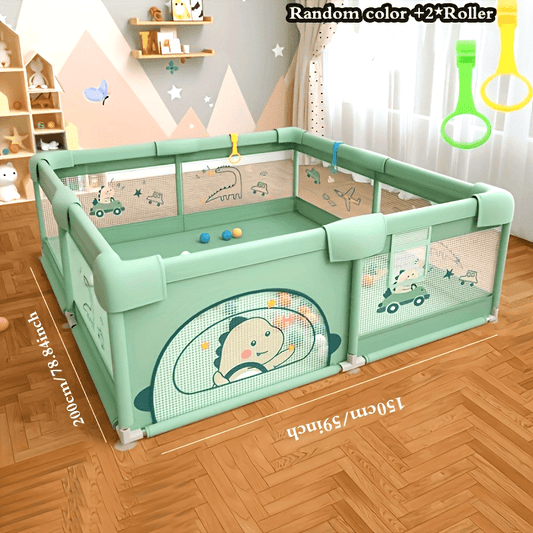 Adorable Cartoon Playpen with Gate - Ideal for Indoor and Outdoor Play with Non-Slip Base