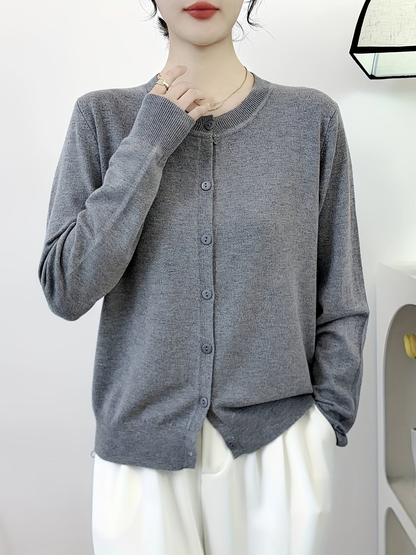 Solid color button front cardigan for women, perfect for Spring & Fall.