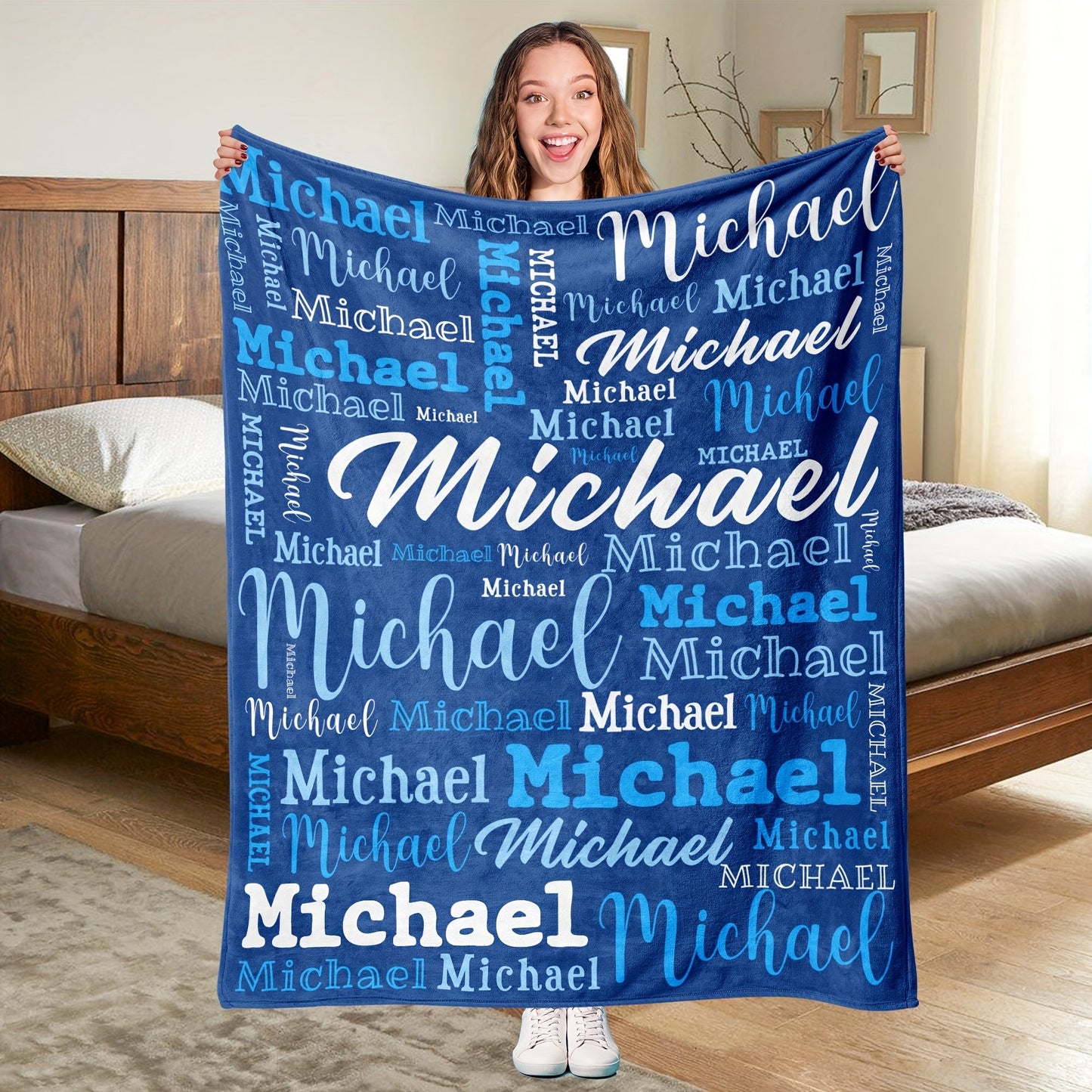 Stay warm and cozy all year round with our custom "Michael" name blanket. This personalized flannel throw is hypoallergenic, machine washable, and perfect for use on the couch, bed, in the office, or while camping. Featuring a soft purple butterfly