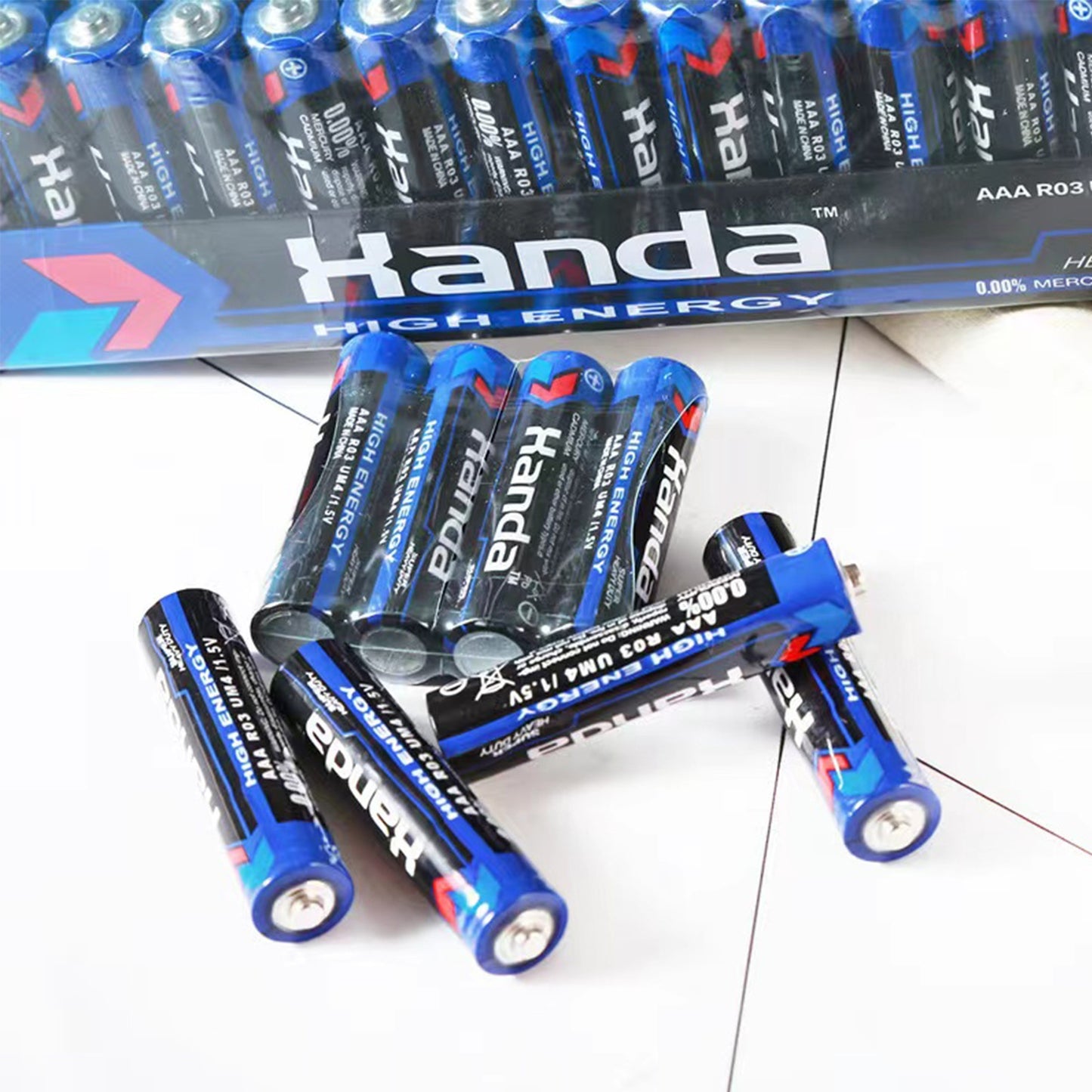 60 HANDA AAA Carbon Batteries, 1.5V - Durable and safe for low energy electronics.