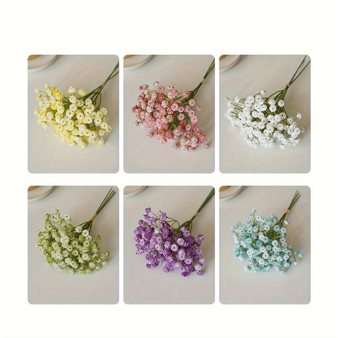 Vibrant artificial Gypsophila bouquet for various occasions, featuring realistic PE Youngsters's Breath flowers. Ideal for weddings, birthdays, bridal showers, and festive holidays. Perfect for home, table, cafe decoration, and photo props.