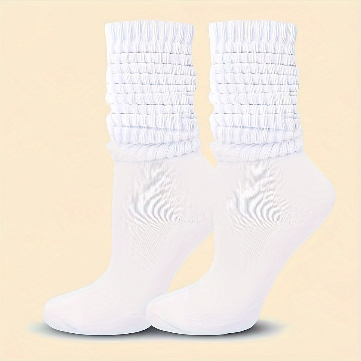 Three pairs of women's mid-calf socks in black, white, and gray solid colors, perfect for spring and autumn fashion, featuring a simple and versatile design.