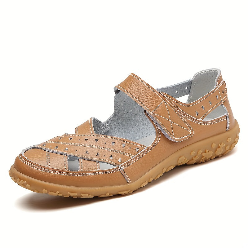 Flat heel round toe strappy back synthetic beach shoes for women, featuring hook-and-loop fastener.