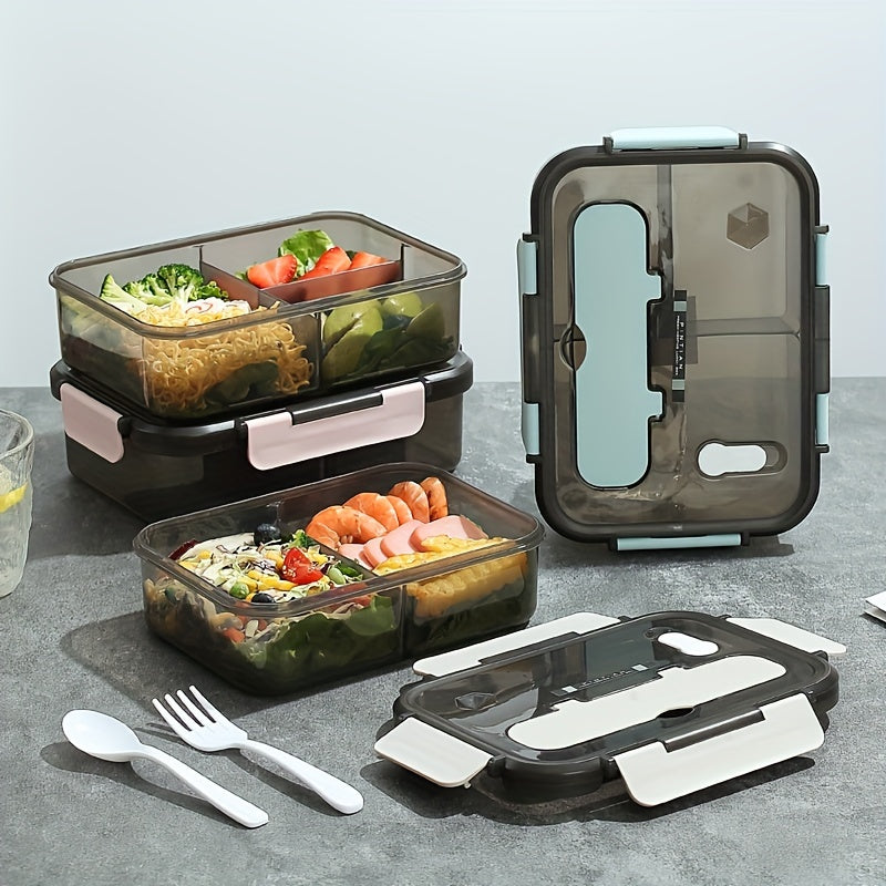 1-Piece Bento Boxes with Utensils - Ideal for On-the-Go Meals - Perfect for Travel, Camping, School, or Office - Safe for Microwave, Dishwasher, and Freezer Use - Durable Plastic Containers