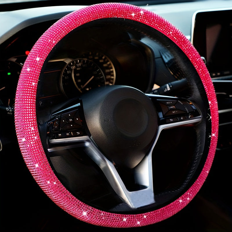 Bling car steering wheel cover made of stretchy spandex, fits most vehicles without inner ring.