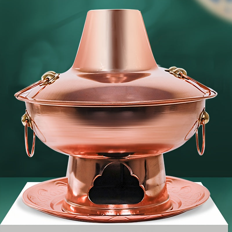 32.0cm Traditional Chinese Mandarin Duck Design Premium Pure Copper Hot Pot, Suitable for Charcoal Stove, Dishwasher Safe, Ideal for Home and Restaurant Use