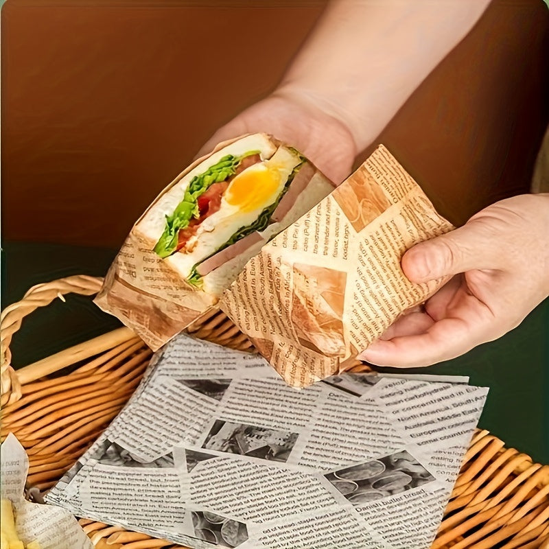 Set of 50 Greaseproof Food Wrapping Paper Sheets - Perfect for Wrapping Sandwiches, Burgers, Fish & Chips | Must-Have Kitchen & Dining Item | Oil-Resistant Paper for Clean Eating, Burger Wrapping