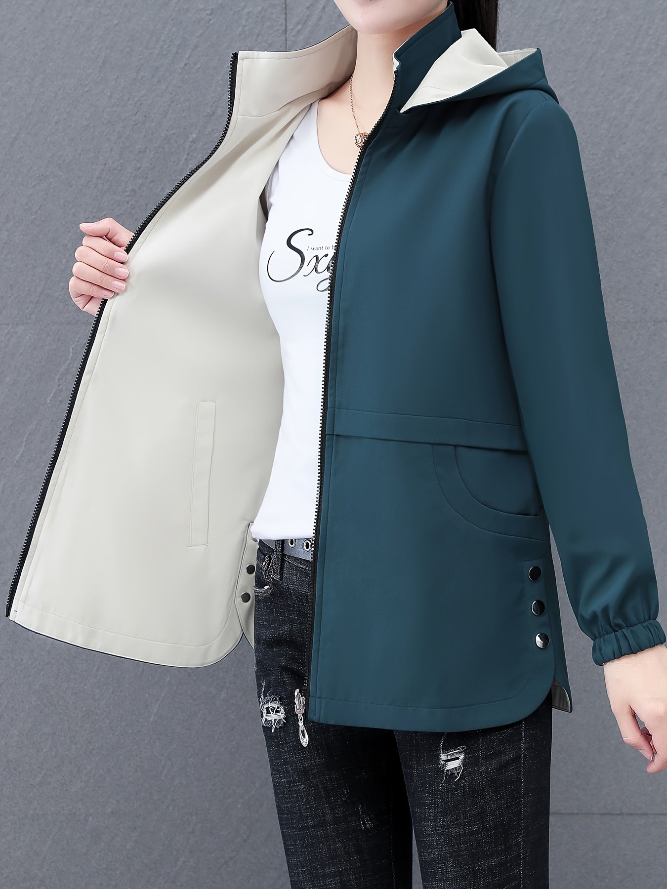 Women's reversible jacket with medium and long styles for Spring and Autumn.