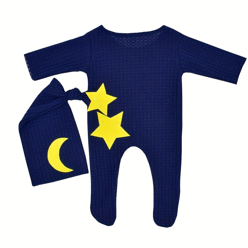 Get a set of two adorable Baby Stars And Moon Decoration Knitted Jumpsuits, complete with matching Long Tail Hats. Perfect for capturing precious photos as Photography Props, or for dressing up in Studio Outfits. Makes a great gift for Christmas