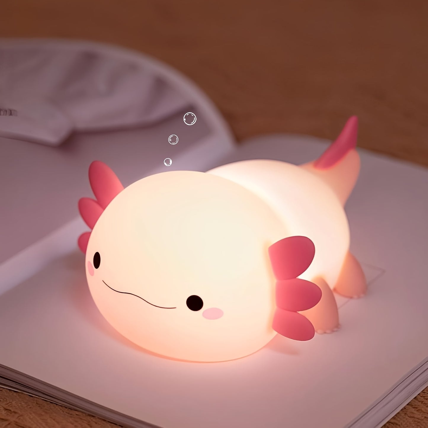 Axolotl Night Light: Cute Salamander Lamp, Dimmable LED Nightlight with Timer, USB Rechargeable. Perfect for Gifts and Decor.