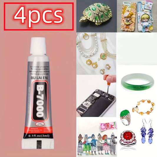 B-7000 Multipurpose Adhesive Glue, 4pcs, Strong Bond for Jewelry Crafting & DIY Repairs, Compatible with Plastic, Metal, Glass, Ceramics, Precision Applicator Tube.