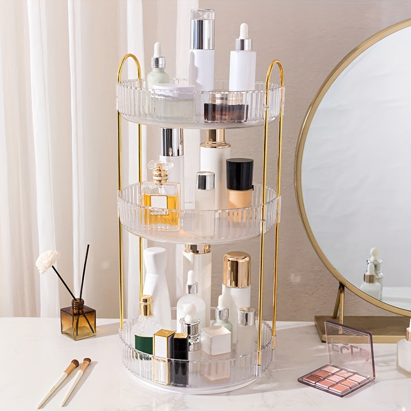 Spacious 360-Degree Rotating Makeup Organizer with Adjustable Carousel Spinning Rack for Cosmetics and Brushes - Ideal for Vanity Countertop Organization