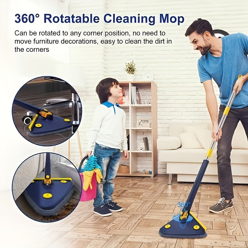 1pc, Triangle 360° Rotating Cleaning Mop with Long Handle and Hands-free Wash Squeeze Feature. Suitable for Wet And Dry Dual-use Cleaning on Floors, Walls, Ceilings, Corners, and Glass. A versatile Cleaning Tool for all your Cleaning Needs.