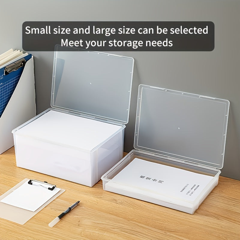 Transparent A4 size plastic document box for storing papers, certificates, and other documents in offices and homes. Perfect for school and home office storage supplies.