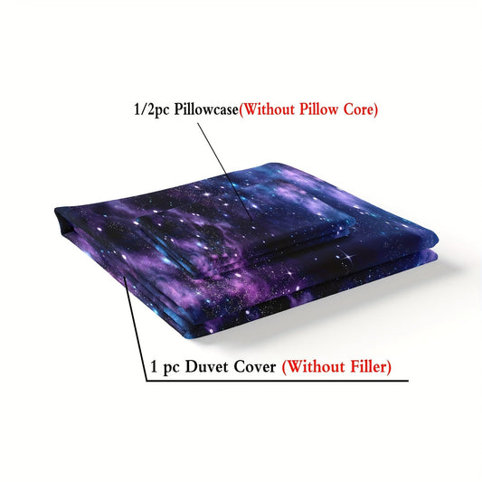 Set of 2/3 Soft and Comfortable Purple Star Galaxy Print Duvet Covers - Machine Washable Microfiber Bedding for Bedroom and Guest Room (Includes 1 Duvet Cover and 1/2 Pillowcase, Duvet Insert Not Included)