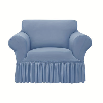 Elastic waterproof sofa slipcover with skirt for all seasons, ideal furniture protection for home and office.