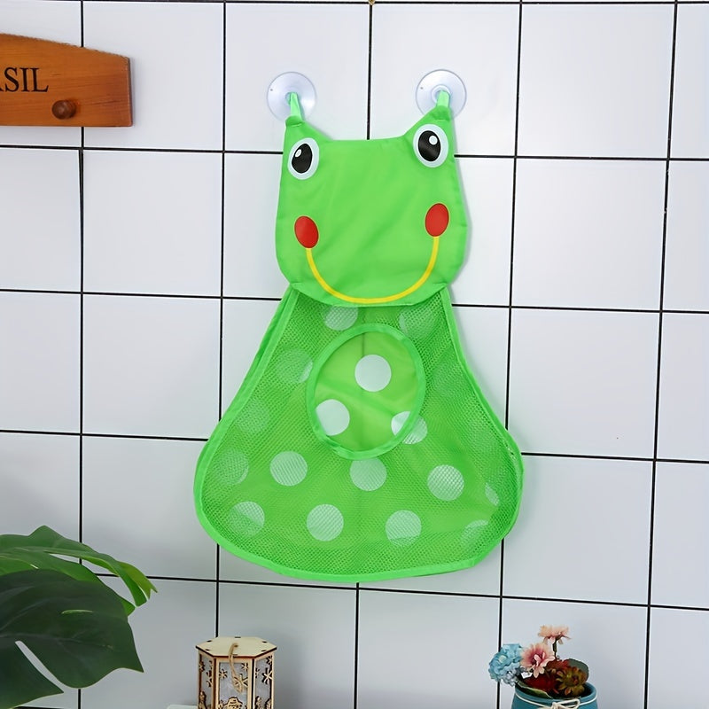 Mesh Net Toy Storage Bag with Suction Cups for Kids Bath Time, featuring Cute Duck and Frog Designs. Ideal as Bath Game Bag and Bathroom Organizer. Perfect for Christmas, Halloween, Thanksgiving, or Easter Gift.