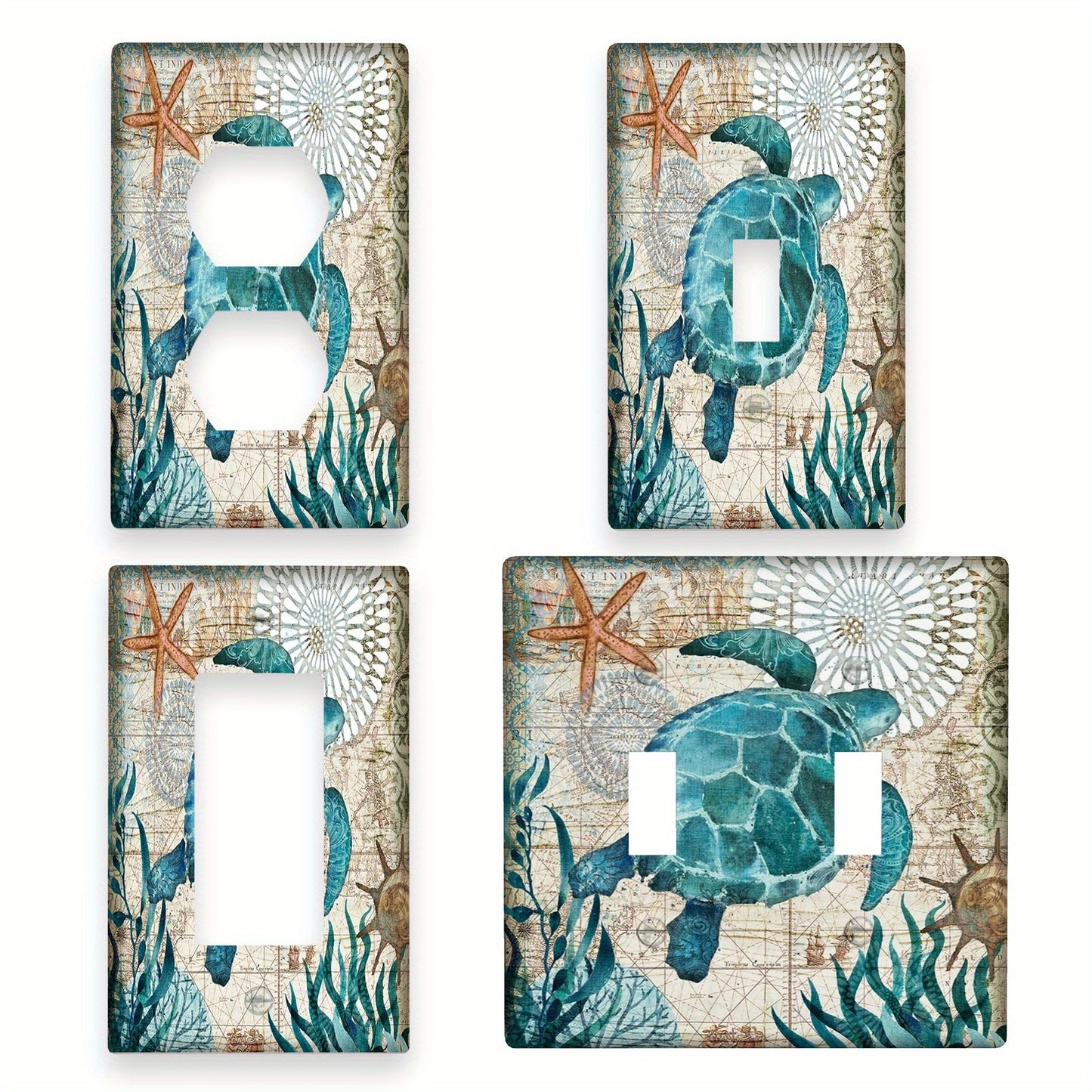 Oceanic Vibes Teal Blue Turtle Light Switch Cover, 1-Gang/2-Gang, Easy to Clean, Battery-Free, Bathroom and Bedroom Wall Decor.