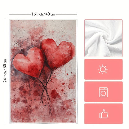 Set of 2 Valentine's Day-themed kitchen towels with a modern coastal design, made of highly absorbent polyester knit fabric. These machine washable towels measure 40.64x60.96 cm and are perfect for adding a festive touch to your holiday decor. Item