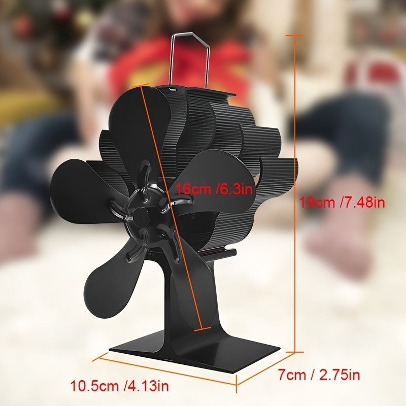 Efficient Heating with the 5-Blade Heat Powered Stove Fan - Non-Electric Aluminum Exhaust Fan for Wood & Fireplace, High-Speed Performance