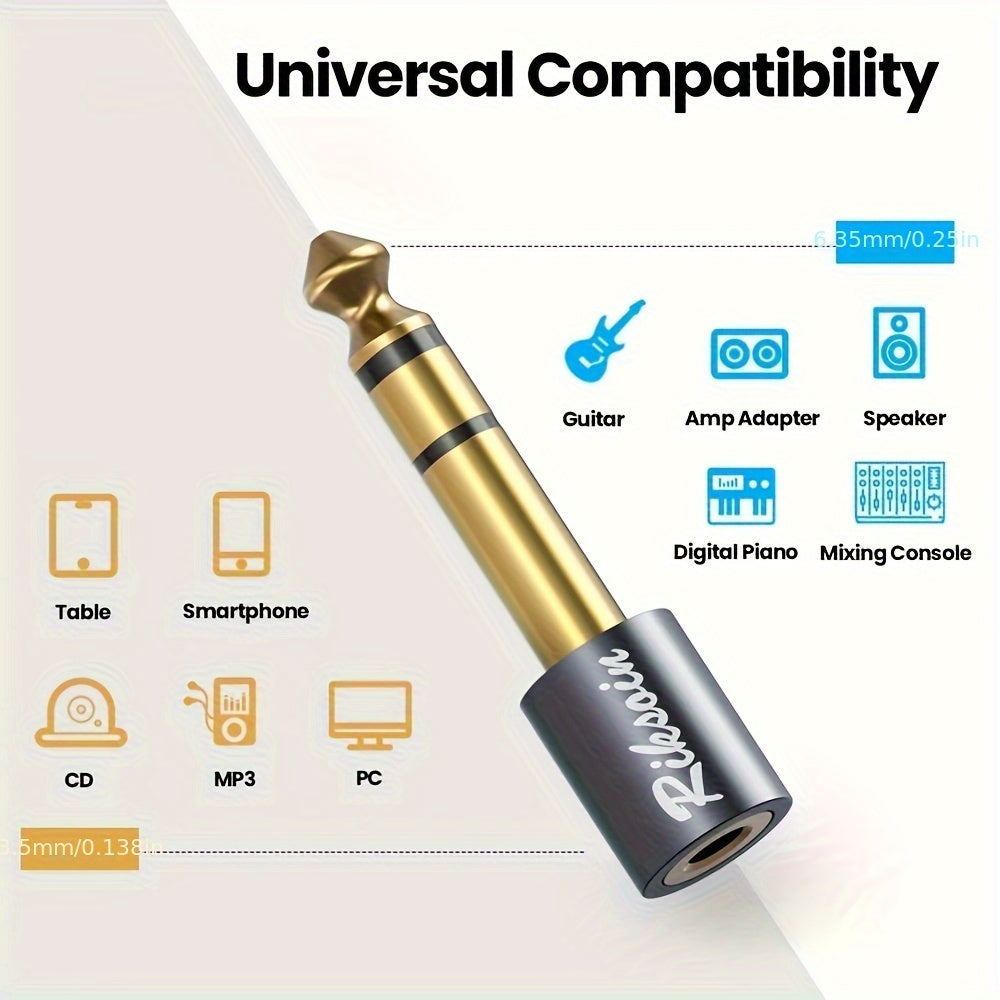 6.35mm Male to 3.5mm Female Stereo Headphone Adapter for High Fidelity Sound Quality, Suitable for Various Devices.