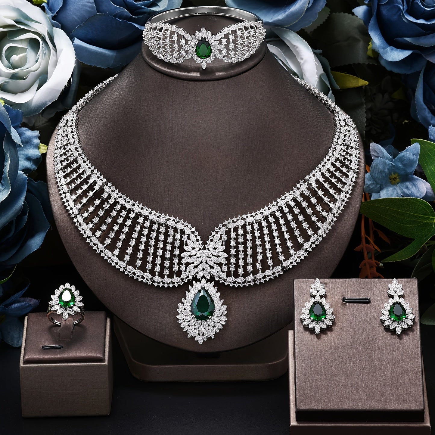 Exquisite Jewelry Set for Elegance: Includes Engagement, Wedding, and Bridal Earrings and Necklace