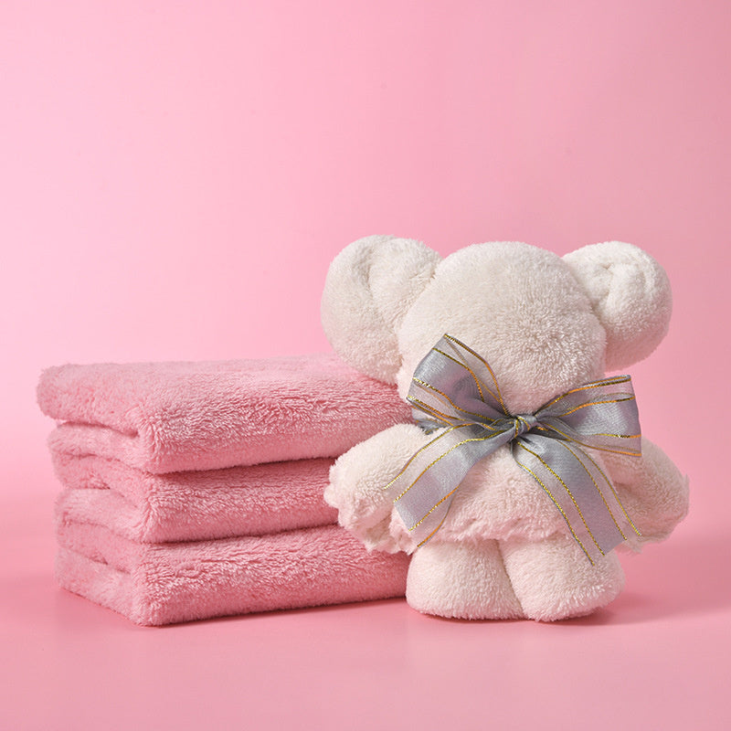 Modern cute bear hand towel with golden ribbon, soft and absorbent polyester blend, 310gsm, perfect gift for festivals.