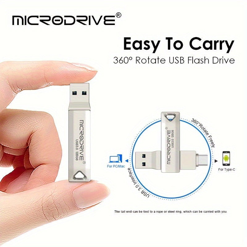 Microdrive High Speed 2in 1 OTG Type-C USB3.0 Flash Drive available in 64GB and 128GB with Type-C USB3.0 for Key Ring.