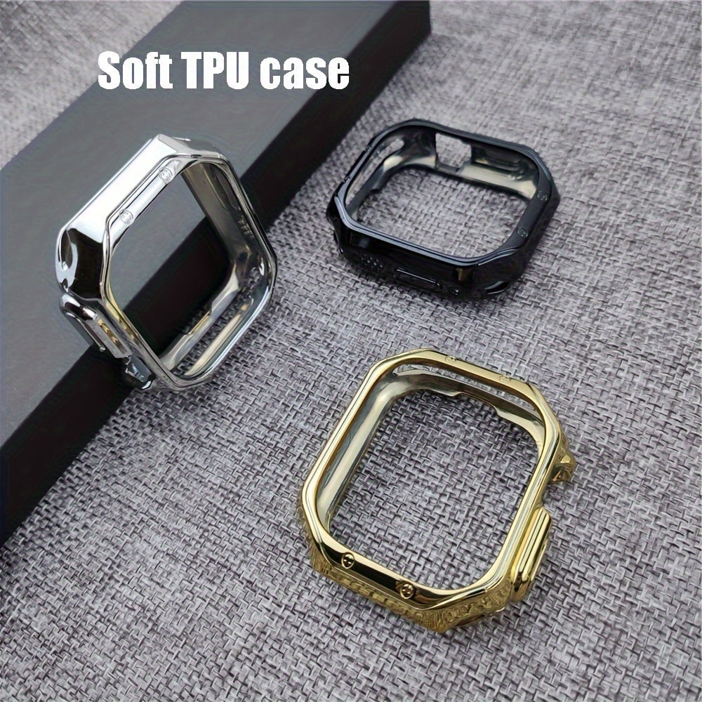 Combo TPU Case and Stainless Steel Strap Set for Apple Watch Ultra Ultra2, Compatible with Series 9, 8, 7 (45mm, 41mm) - includes Band and Case for iWatch SE, 6, 5, 4 (44mm, 40mm) Bracelet