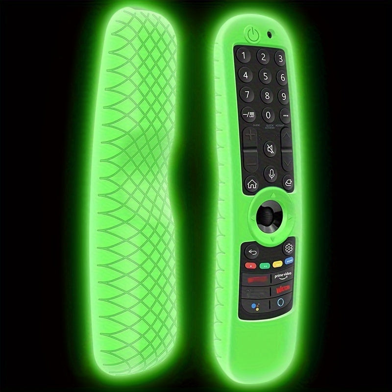 Protective silicone case for LG Magic Remote MR21GA, MR22GA, MR23GA with anti-slip design. Available in black, glow blue, and glow green.