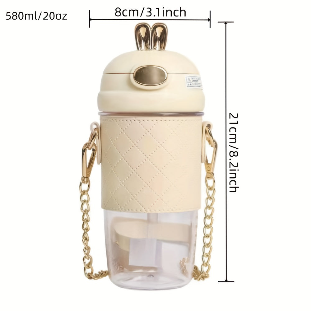 Girl water bottle with straw, drop-proof plastic, portable and high-temperature resistant. Includes 4 random 3D stickers.