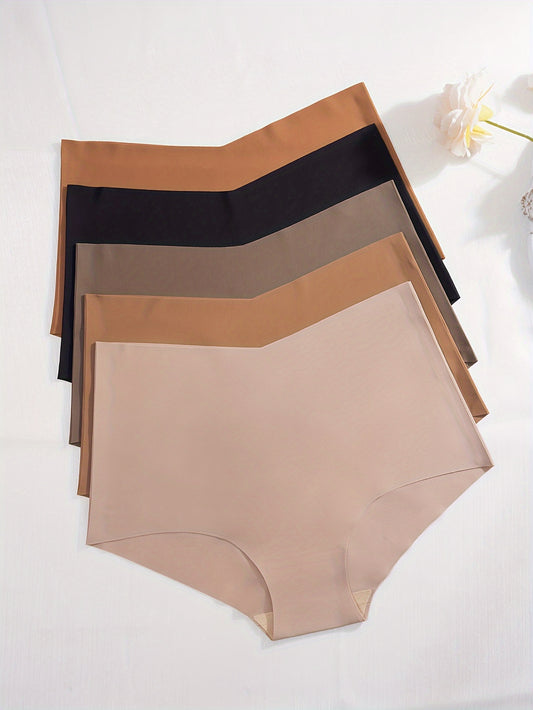 Set of 5 high-waist briefs for women, made of breathable nylon/elastane blend in various colors.