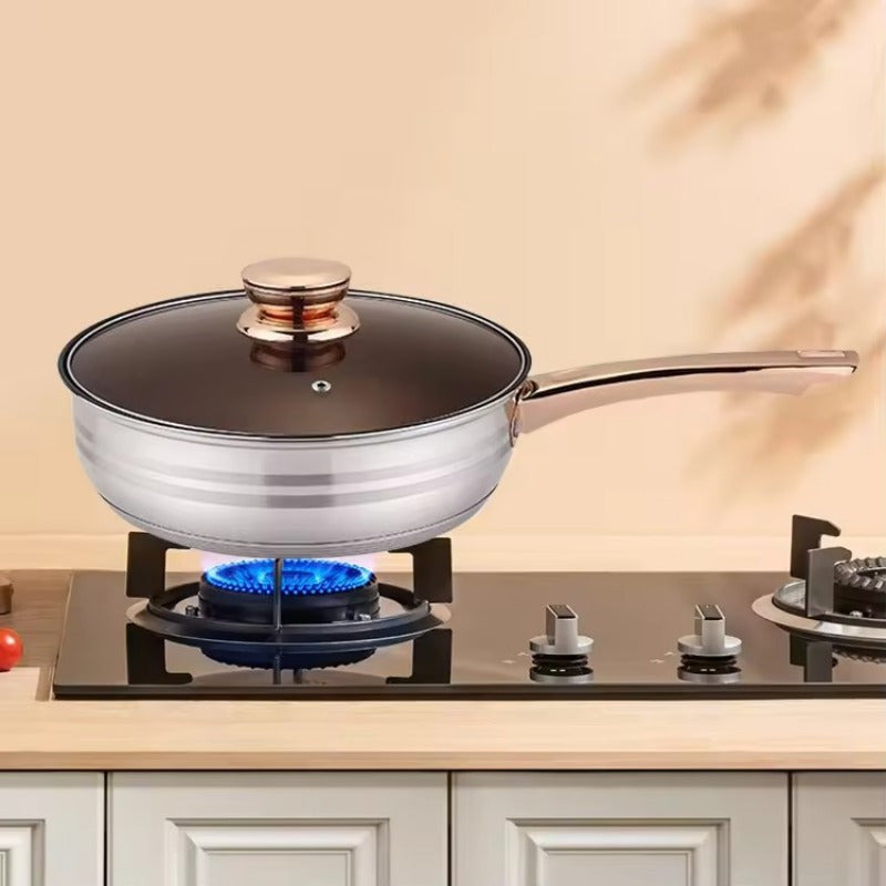 A durable set of 12 stainless steel cookware pieces featuring lids with anti-bronzing handles and visible lids. The 7-layer thickened covers provide durability, while the healthy material ensures safe cooking. This set includes a variety of kitchen pots