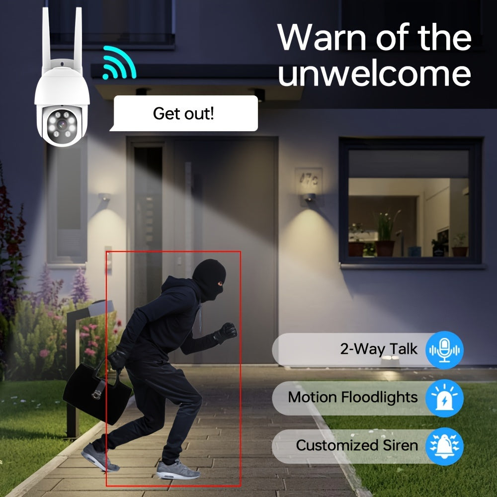 Wireless Outdoor Security Camera with 360° Viewing, Motion Detection, Two-Way Talk, Color Night Vision, 2.4G WiFi IP Camera for Home Surveillance