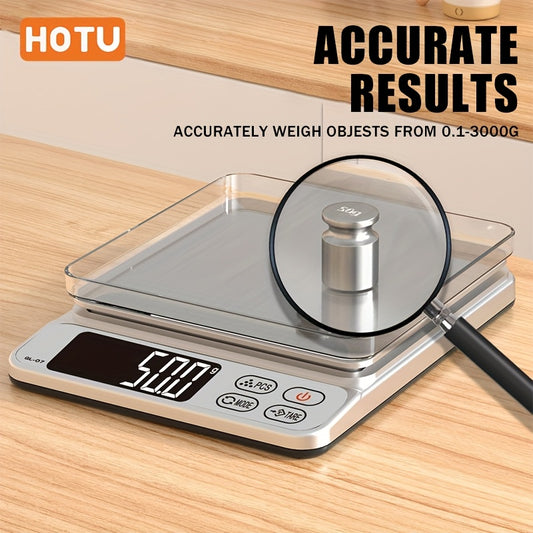 Portable HOTU Digital Jewelry Scale with accurate weighing, LCD display, and 2*AAA batteries included