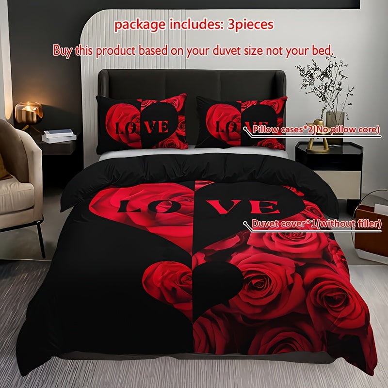 3-Piece Bedding Set featuring a Floral Pattern with Alphabet Design, Includes 1 Duvet Cover and 2 Pillowcases, Made with Breathable and Soft Material