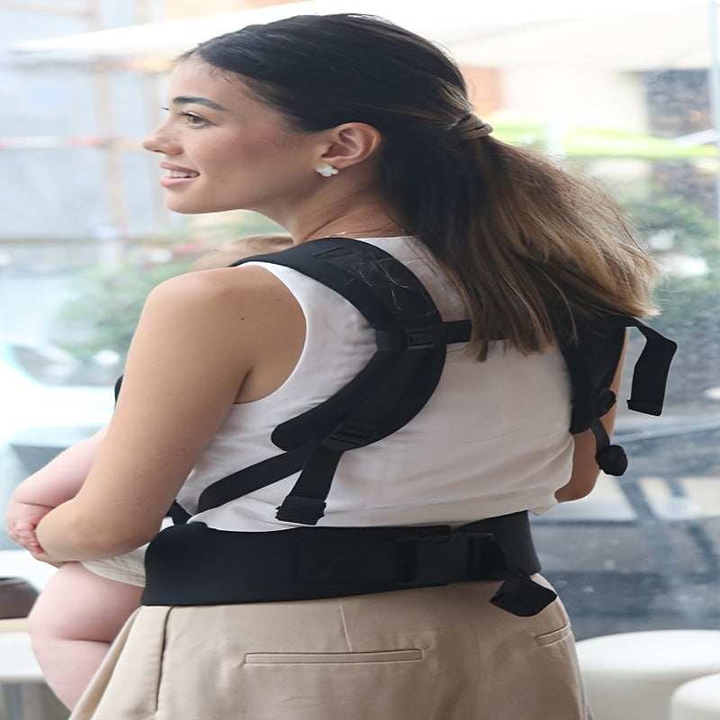 Adjustable polyester baby carrier for infants and toddlers up to 15.88KG, with ergonomic design and front carry wrap. Suitable for newborns to 3-year-olds.