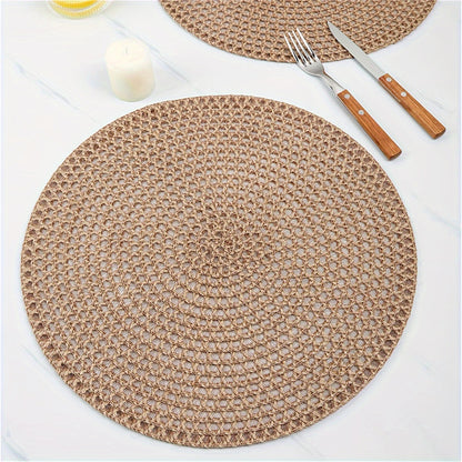 4-piece set of non-slip woven coasters, ideal for dining tables, parties, restaurants, and farmhouse gatherings.