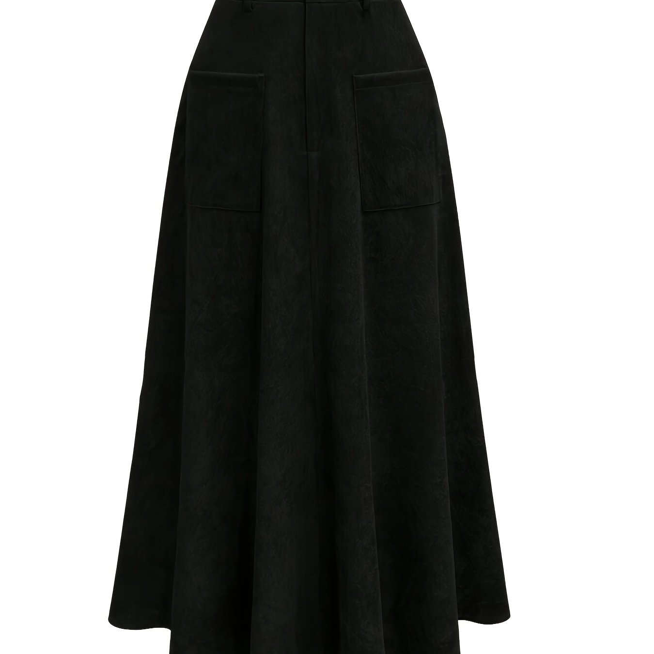 Brown corduroy midi skirt with pockets for women, high-waist A-line style, machine washable, chic and versatile.