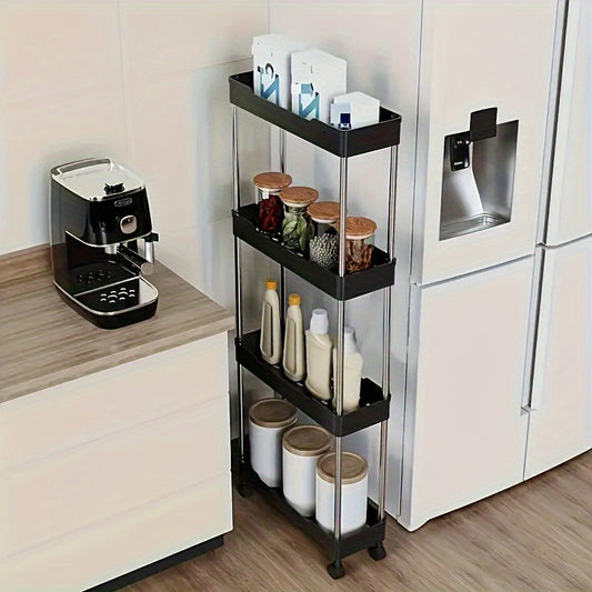 Organize your home with ease using this versatile 3-Tier Rolling Storage Cart. Made with sleek matte stainless steel and durable plastic, this cart is perfect for the bathroom, bedroom, living room, and kitchen. With 360° swivel wheels for easy mobility