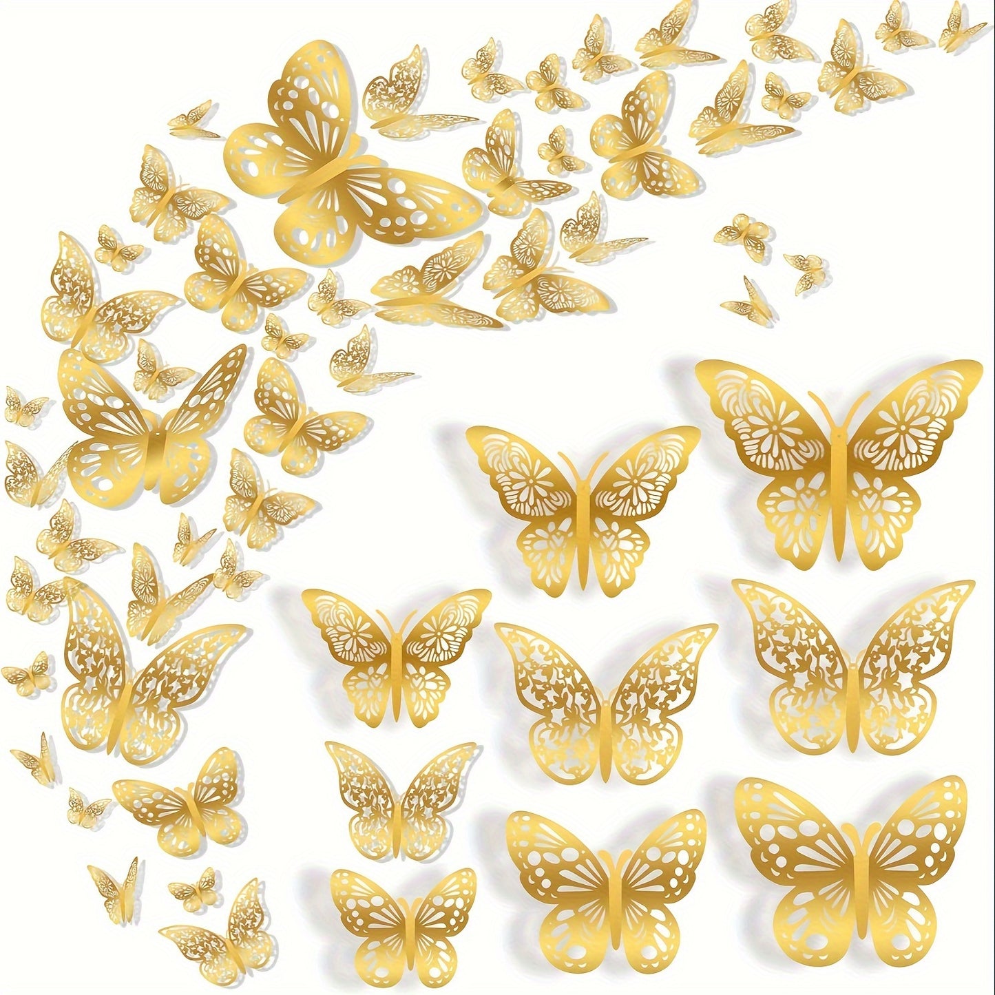 72 Golden & Rose Glitter 3D Butterfly Wall Stickers for Wedding, Birthday Party, Girls Bedroom - Lodge Style Cartoon Family Theme, Reusable, Self-Adhesive