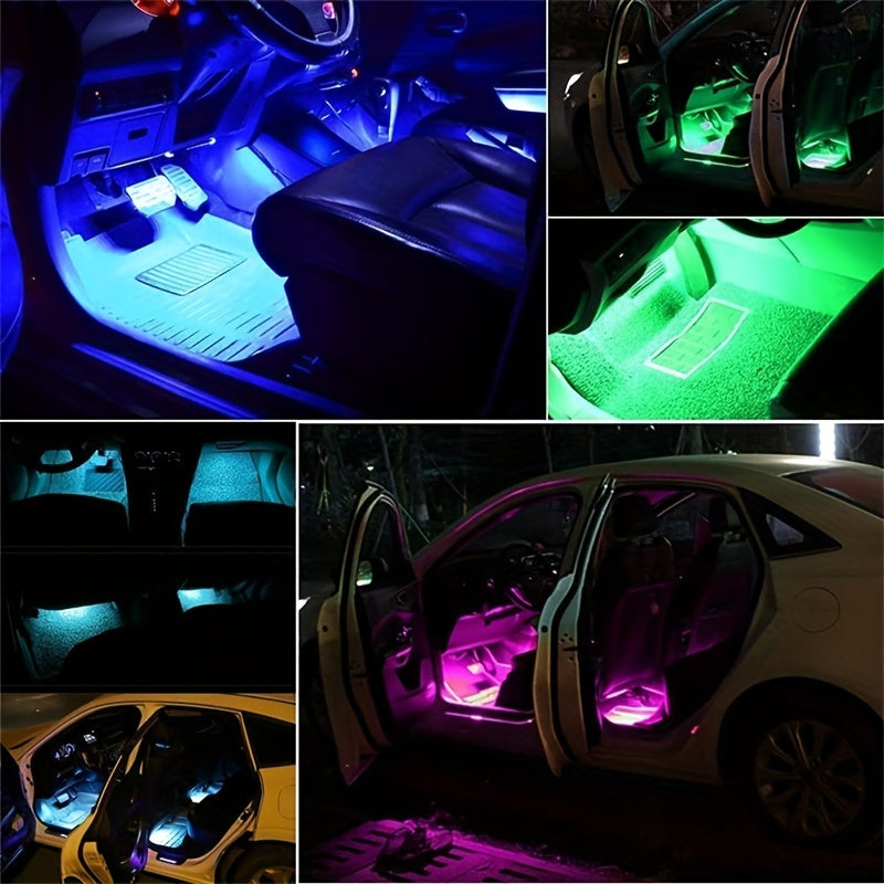 1pc Wireless Remote & App Controlled RGB Car Ambient Lighting Kit, 48LED USB-Powered Music Sync Footpad Lights, 4-in-1 DIY Vehicle Interior Mood Lighting with Adjustable Brightness & 8