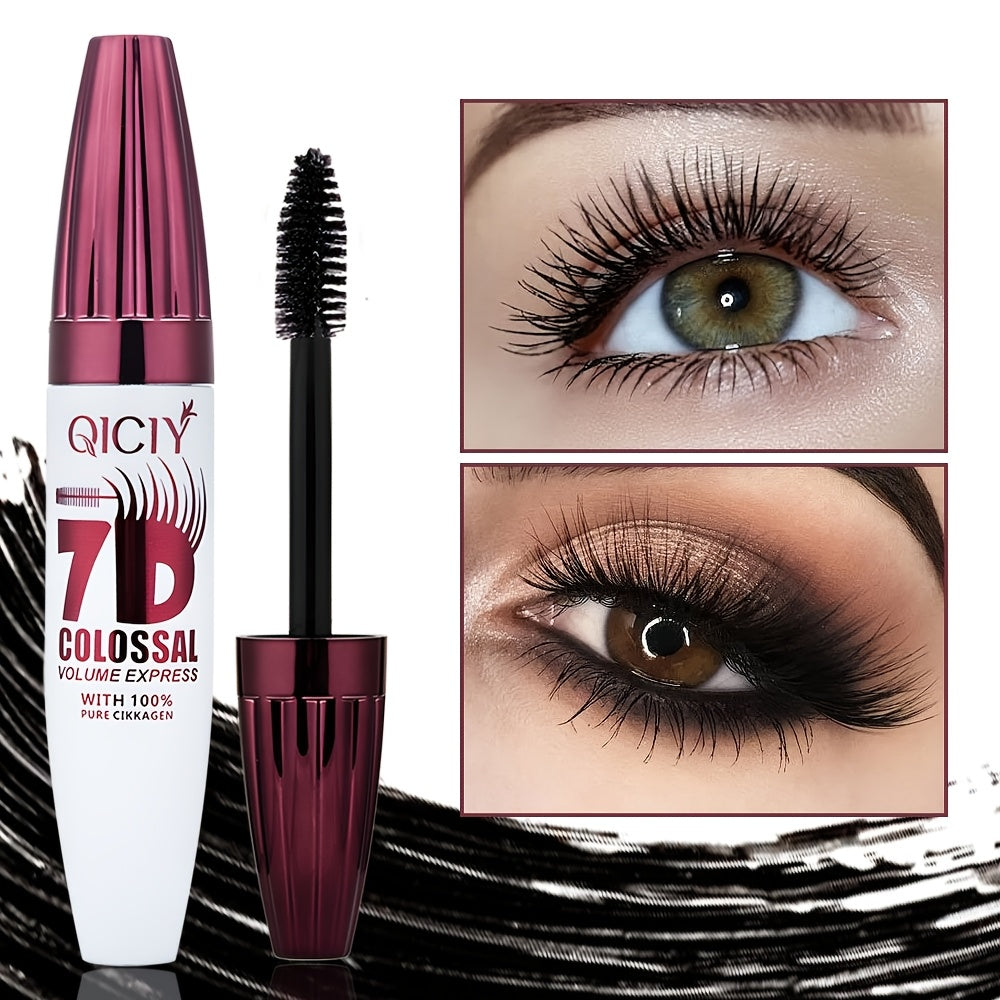 QIcy 7D Colossal Volume Waterproof Mascara - Natural, Smudge-Proof, Long-Lasting Curl & Thick Black Lash Extension Primer with Fine Orchid Extract for All Skin Types, All-Day Eyelash