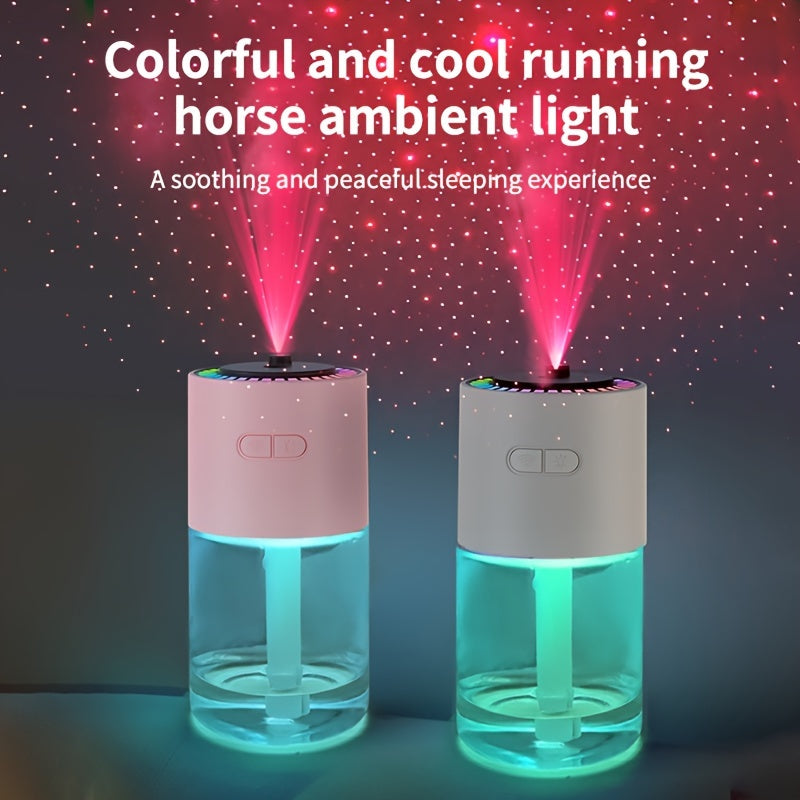 280mL Ultrasonic Humidifier with Starry Night Light Projector, USB Powered Aromatherapy Diffuser, Colorful Ambient Lighting, Portable for Home, Office, Vehicle. Battery not included.