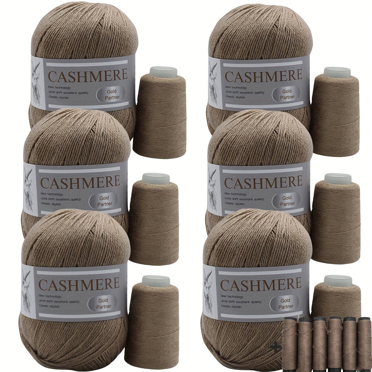 6 luxurious cashmere yarns for hand knitting and crocheting. Ideal for making sweaters, scarves, hats, shawls, cardigans, and gloves. High-quality, soft, warm, multicolored bundle in 10.58