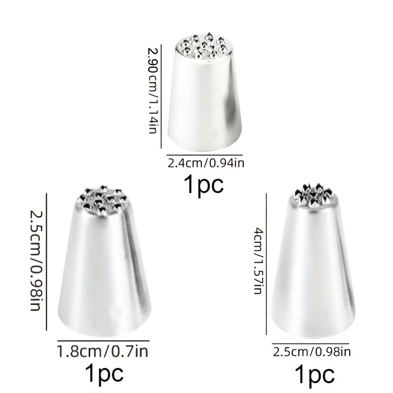 3 ta o'tli qoplama nozzle to'plami, tort bezash uchun, DIY pishirish va shirinliklarni bezash uchun zanglamaydigan po'latdan yasalgan qoplama uchlari