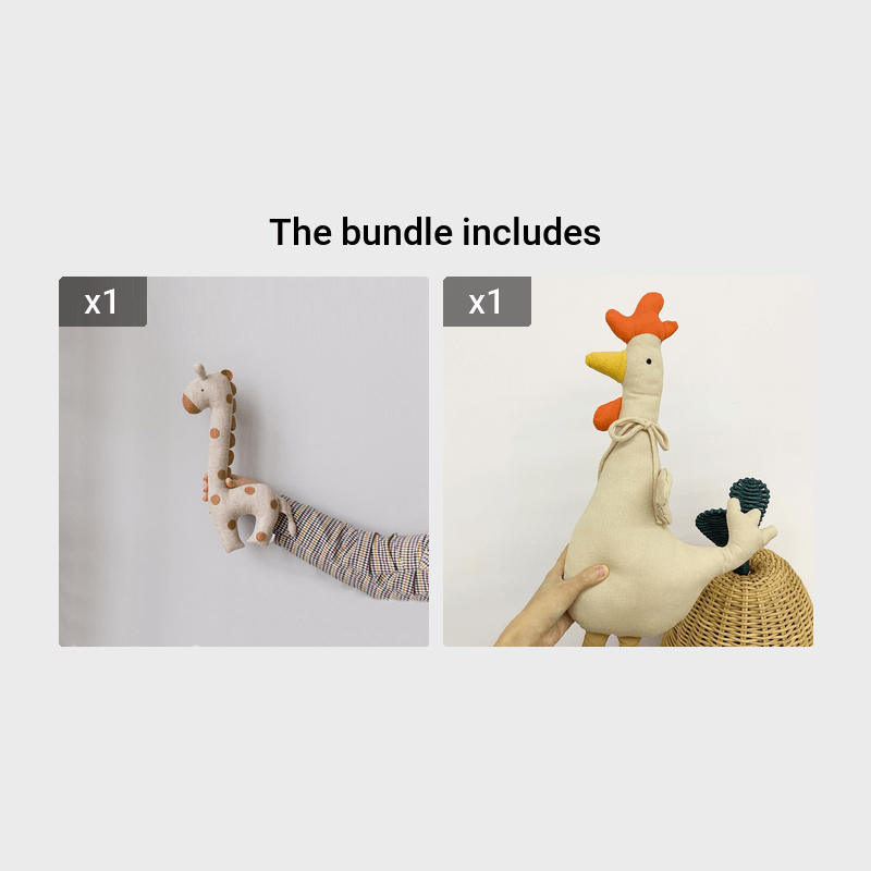 Plush toys gift set featuring cartoon animal dolls – baby giraffe, chicken, and cute goose. Perfect for birthdays, Halloween, and Christmas gifts for boys.